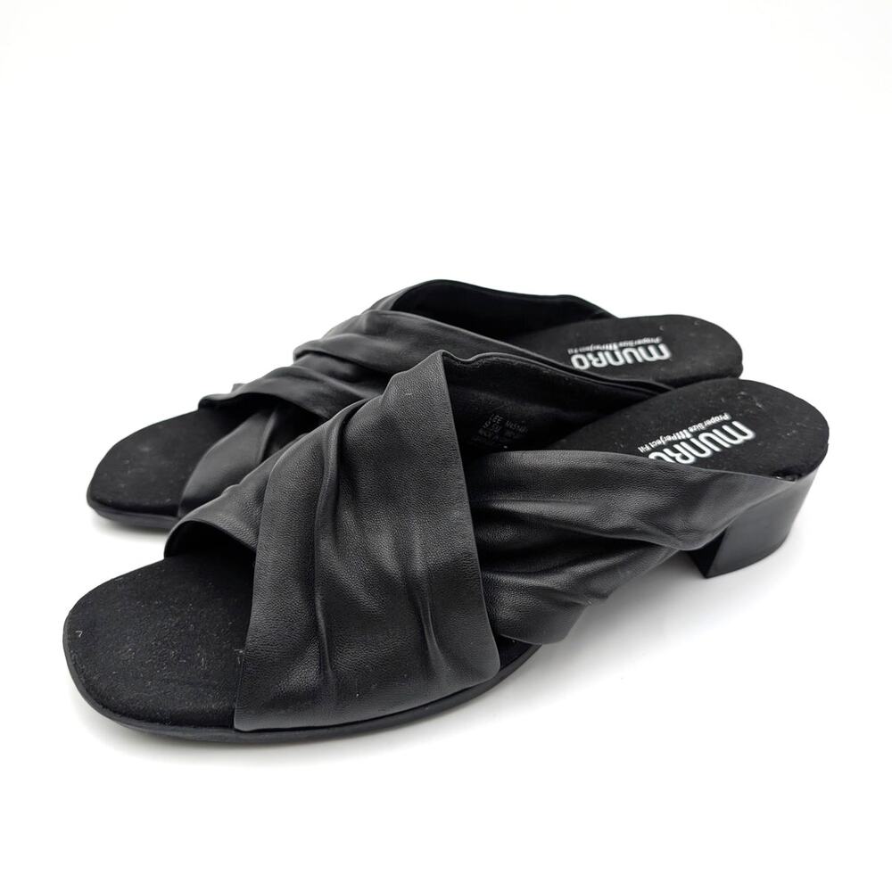 Munro Lee Slide Sandal Crisscross Strap Women's Black Lamb Size US9.5M EU40